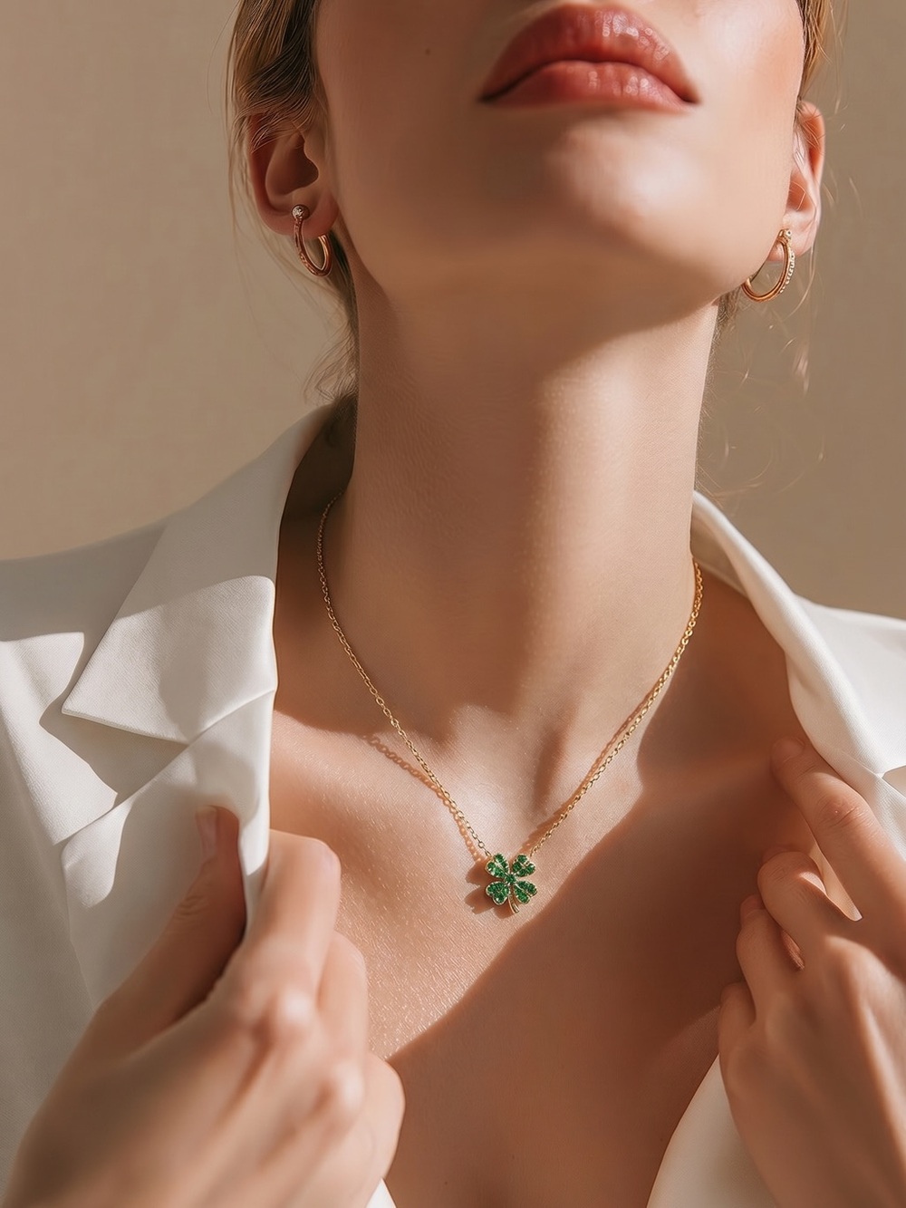 Plunder Necklace (new) LUCKY CLOVER - DELICATE GOLD CHAIN, 16"-19" ADJ